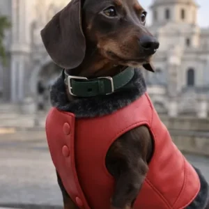 cazadora de piel roja para perro estilo urbano