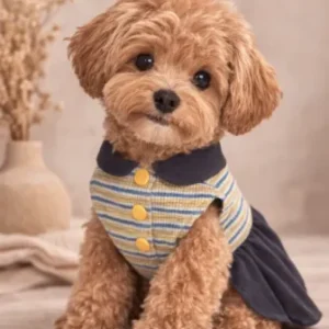 Vestido Chelsea para perro gris con detalles rojos de Pet.Olid