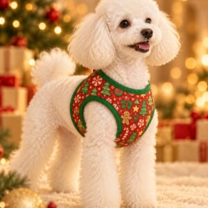 Caniche con arnés navideño Dulce Noël de Pet.Olid